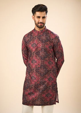 Manyavar Men Radiant Maroon Mid Length Kurta