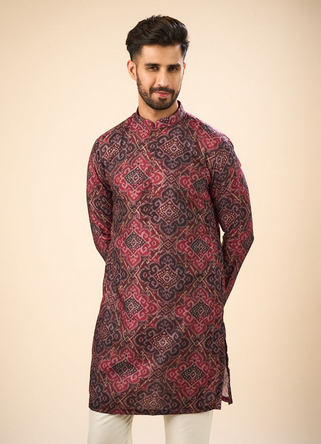 Manyavar Men Radiant Maroon Mid Length Kurta