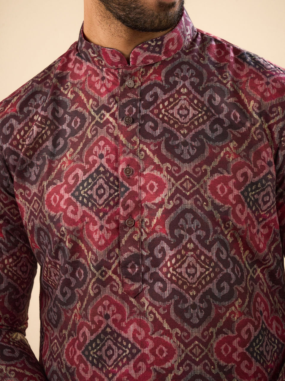 Manyavar Men Radiant Maroon Mid Length Kurta