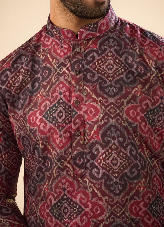 Manyavar Men Radiant Maroon Mid Length Kurta