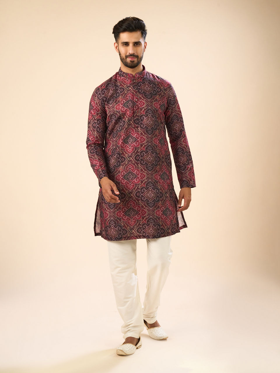 Manyavar Men Radiant Maroon Mid Length Kurta