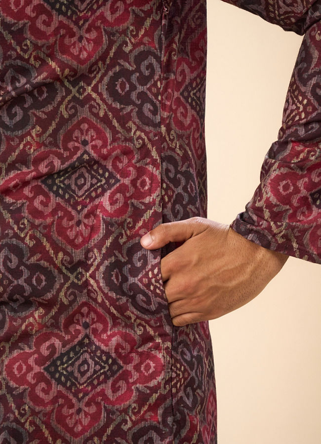 Manyavar Men Radiant Maroon Mid Length Kurta