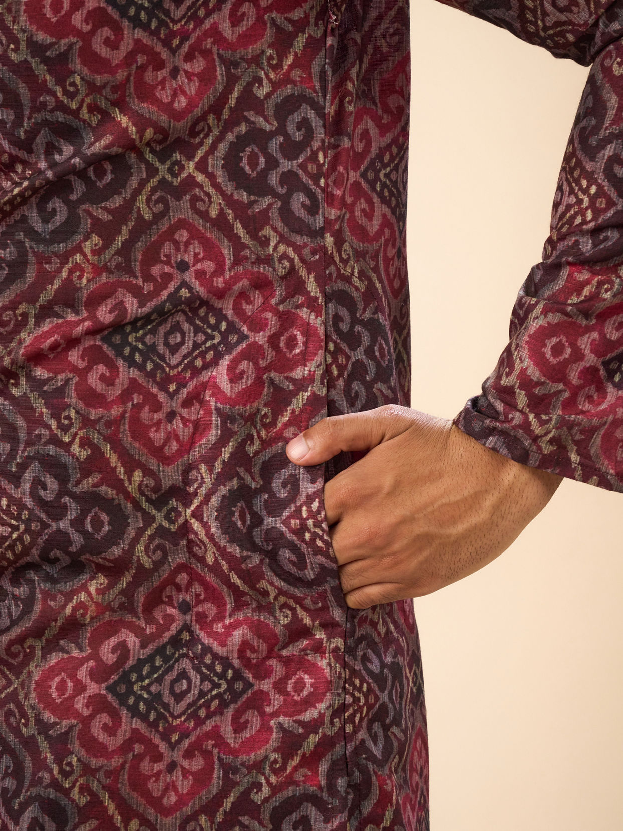 Manyavar Men Radiant Maroon Mid Length Kurta