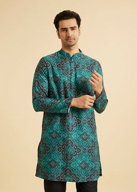 Manyavar Men Turquoise Blue Charm Kurta