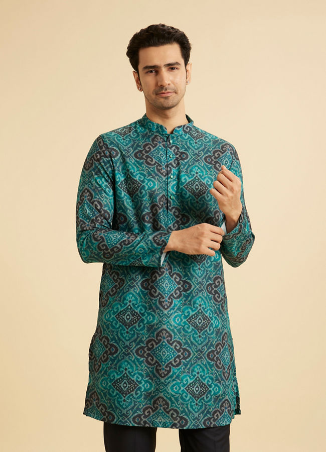 Manyavar Men Turquoise Blue Charm Kurta