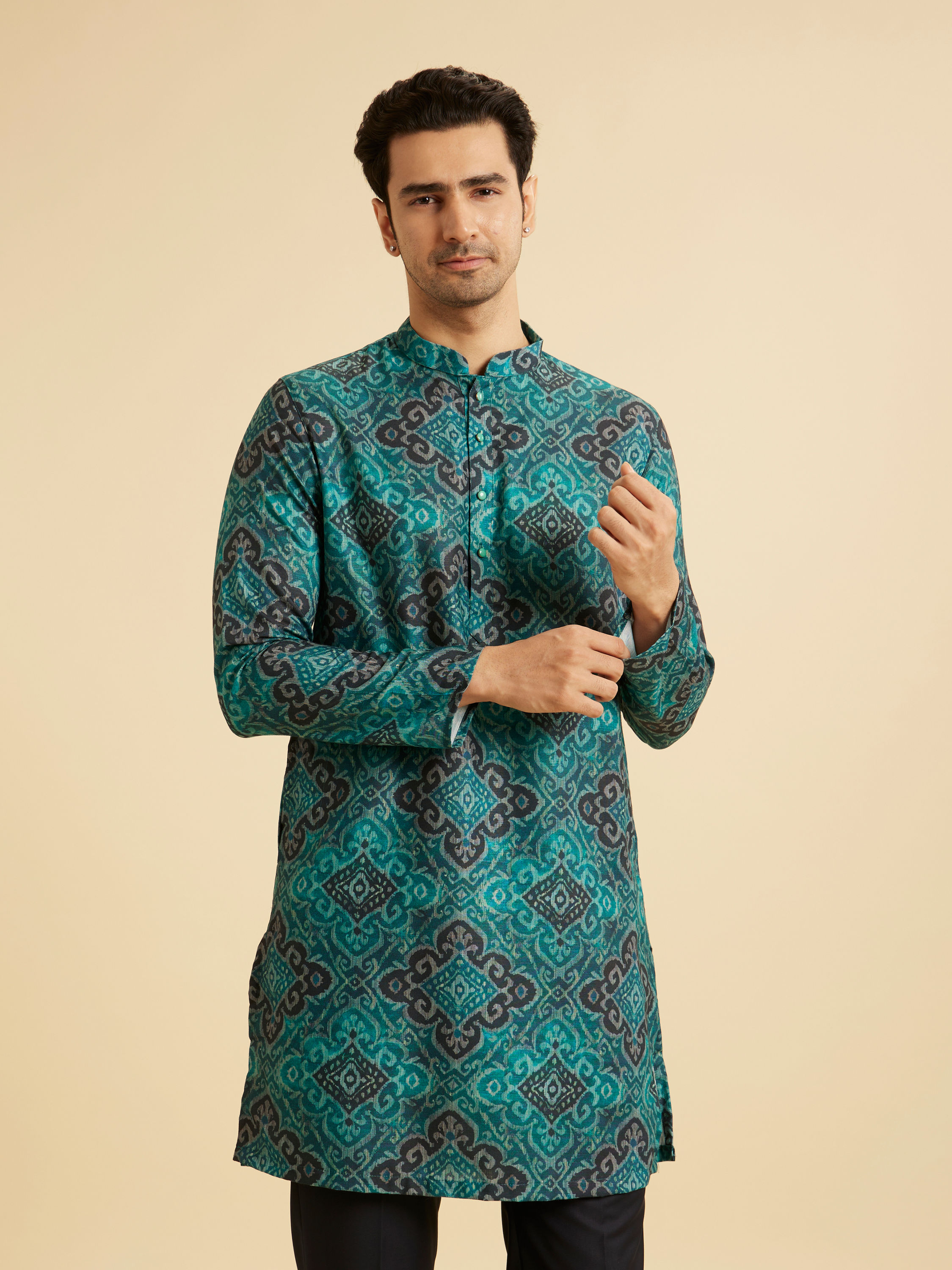 Manyavar Men Turquoise Blue Charm Kurta