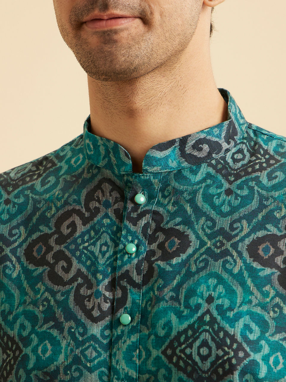 Manyavar Men Turquoise Blue Charm Kurta