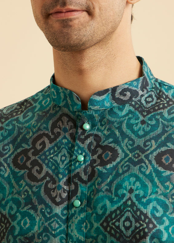 Manyavar Men Turquoise Blue Charm Kurta
