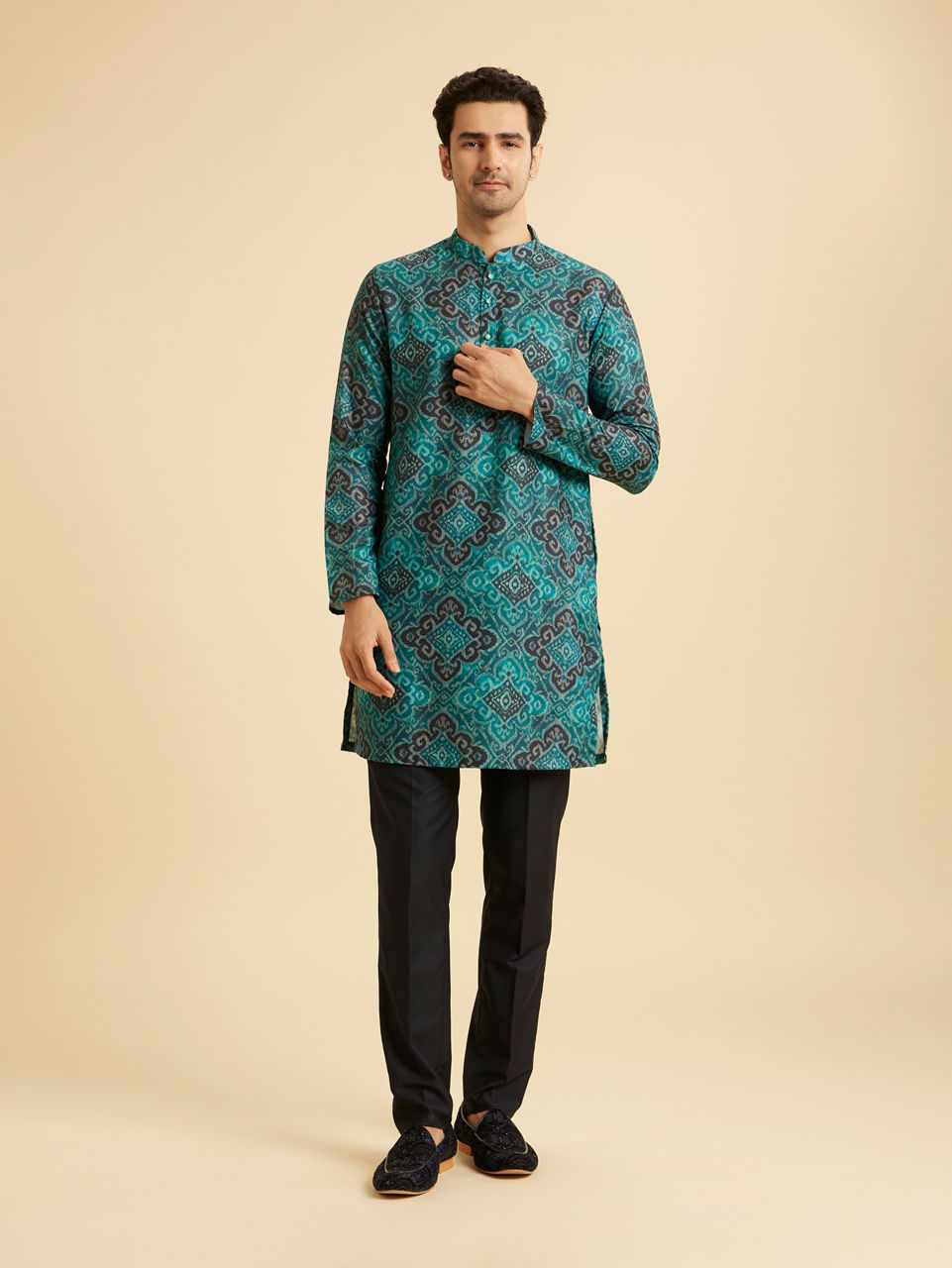 Manyavar Men Turquoise Blue Charm Kurta