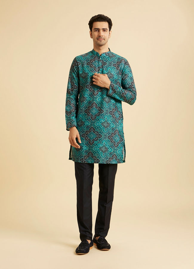 Manyavar Men Turquoise Blue Charm Kurta