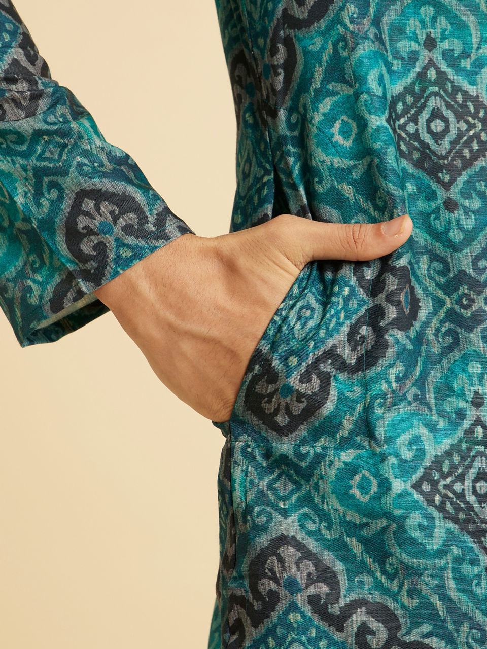 Manyavar Men Turquoise Blue Charm Kurta