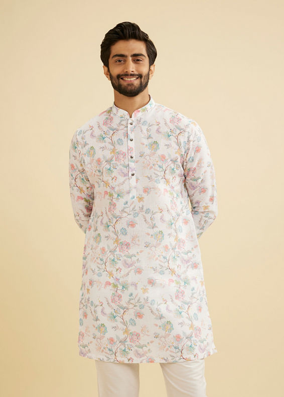 Manyavar Men Radiant Cream Blended Cotton Kurta