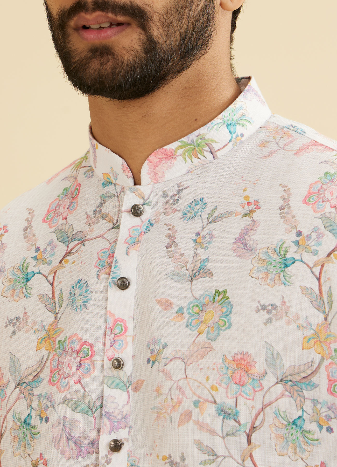 Manyavar Men Radiant Cream Blended Cotton Kurta
