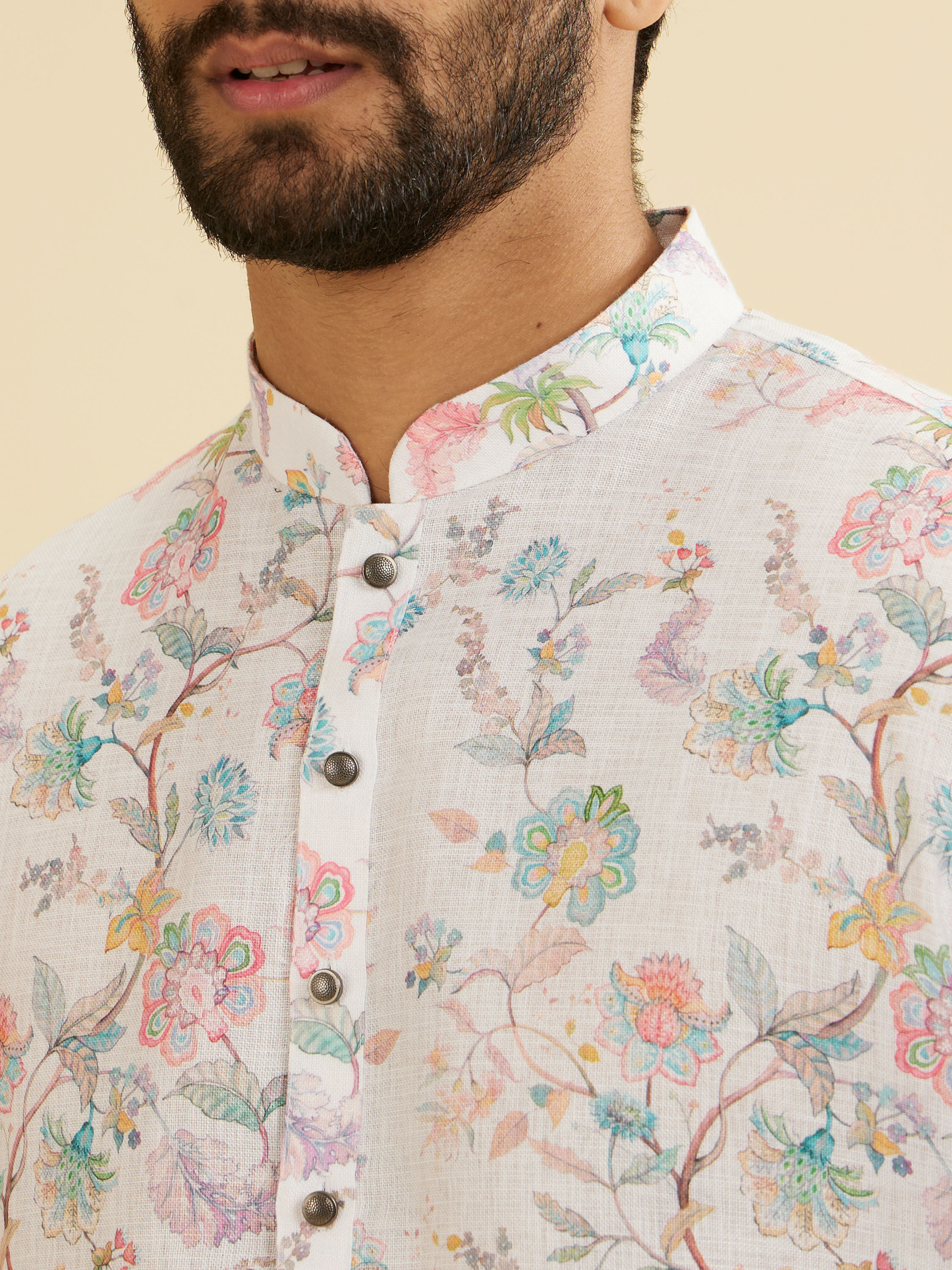 Manyavar Men Radiant Cream Blended Cotton Kurta