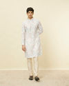 Manyavar Men Delicate White Bel Buti Printed Kurta