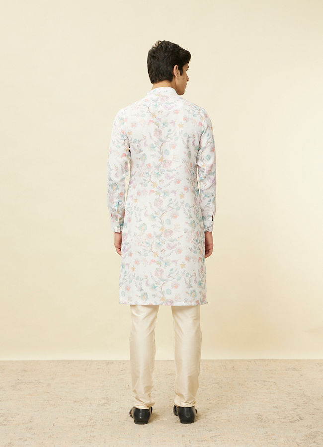 Manyavar Men Delicate White Bel Buti Printed Kurta