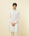 Manyavar Men Delicate White Bel Buti Printed Kurta