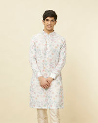 Manyavar Men Delicate White Bel Buti Printed Kurta