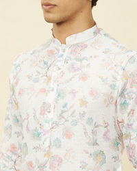 Manyavar Men Delicate White Bel Buti Printed Kurta