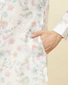 Manyavar Men Delicate White Bel Buti Printed Kurta