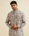 Manyavar Men Beige Bel Buti Printed Kurta image number 0