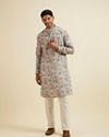 Manyavar Men Beige Bel Buti Printed Kurta image number 2