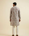 Manyavar Men Beige Bel Buti Printed Kurta image number 4