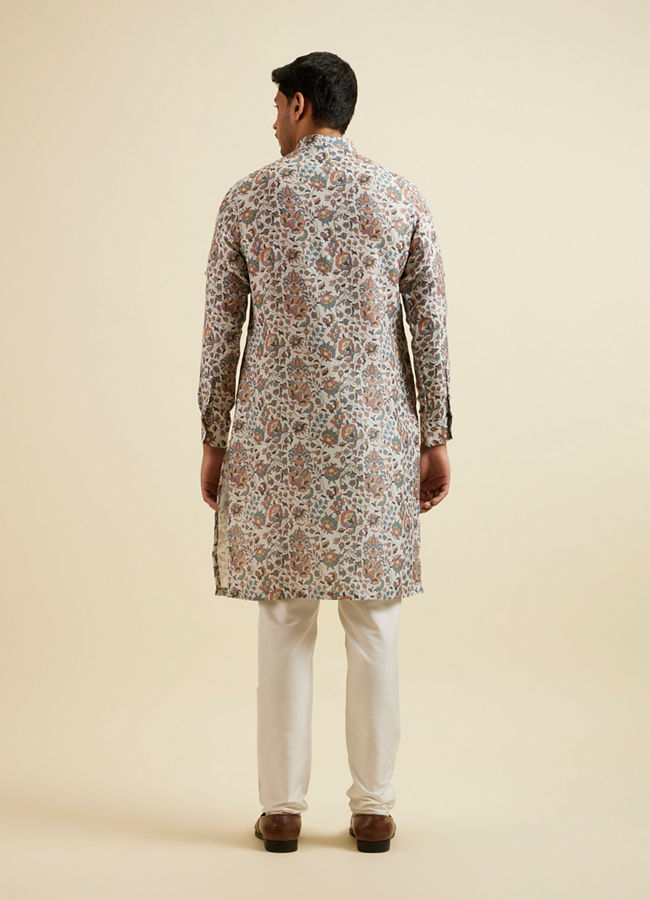 Manyavar Men Beige Bel Buti Printed Kurta image number 4