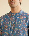 Manyavar Men Mid Blue Bel Buti Patterned Kurta