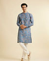 alt message - Manyavar Men Mid Blue Bel Buti Patterned Kurta image number 2