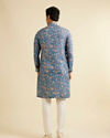 alt message - Manyavar Men Mid Blue Bel Buti Patterned Kurta image number 4