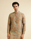 Manyavar Men Mehendi Green Bel Buti Patterned Kurta