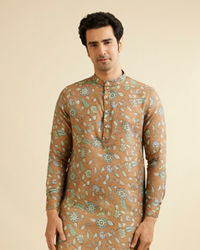 Manyavar Men Mehendi Green Bel Buti Patterned Kurta