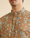 alt message - Manyavar Men Mehendi Green Bel Buti Patterned Kurta image number 1