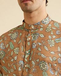 Manyavar Men Mehendi Green Bel Buti Patterned Kurta
