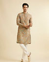 Manyavar Men Mehendi Green Bel Buti Patterned Kurta