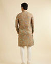 alt message - Manyavar Men Mehendi Green Bel Buti Patterned Kurta image number 4