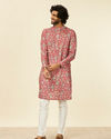 Manyavar Men Rust Red Bel Buti Patterned Kurta
