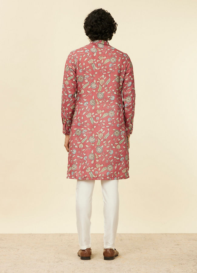 Manyavar Men Rust Red Bel Buti Patterned Kurta