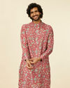 alt message - Manyavar Men Rust Red Bel Buti Patterned Kurta image number 0