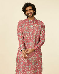 Manyavar Men Rust Red Bel Buti Patterned Kurta