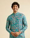 Manyavar Men Turquoise Blue Bel Buti Patterned Kurta