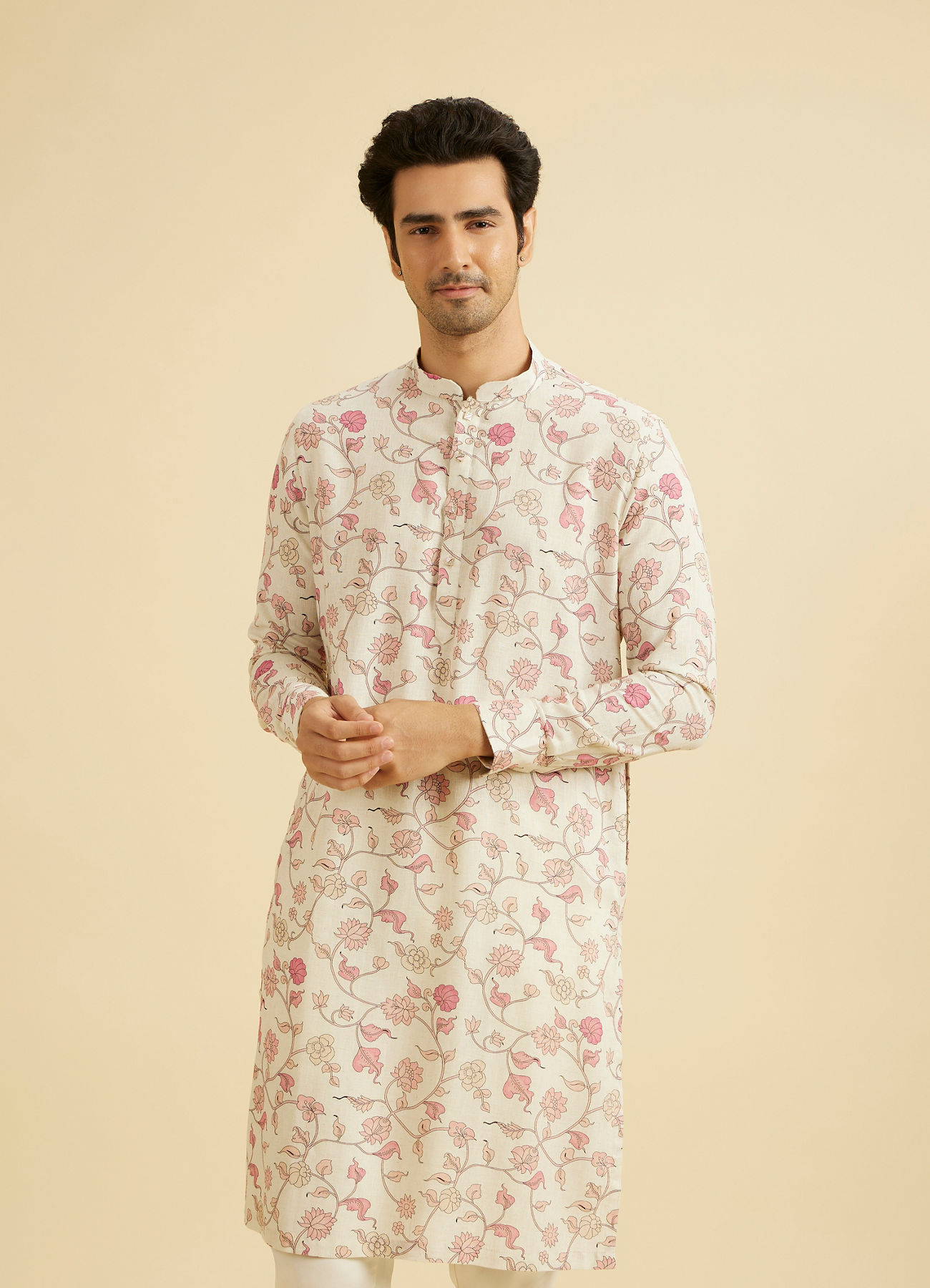 Manyavar Men Peach Majesty Kurta