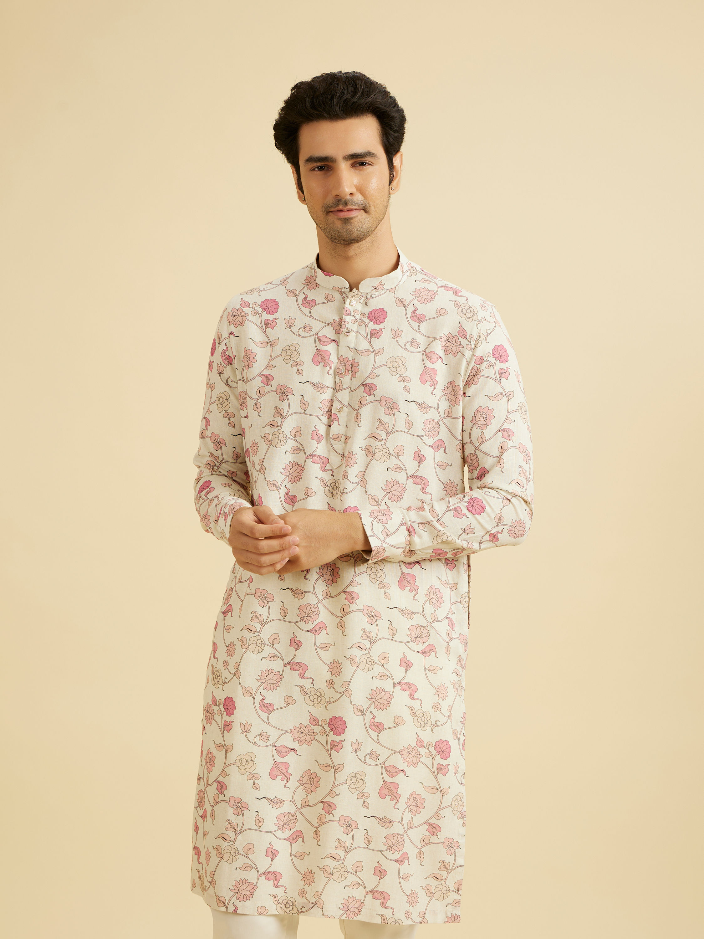 Manyavar Men Peach Majesty Kurta