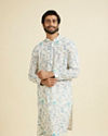 Manyavar Men Aqua Green Linen Kurta
