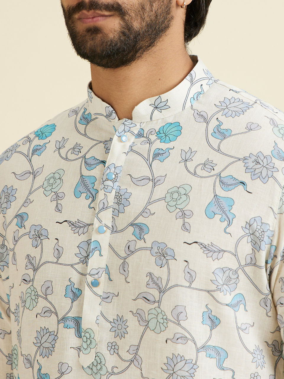 Manyavar Men Aqua Green Linen Kurta