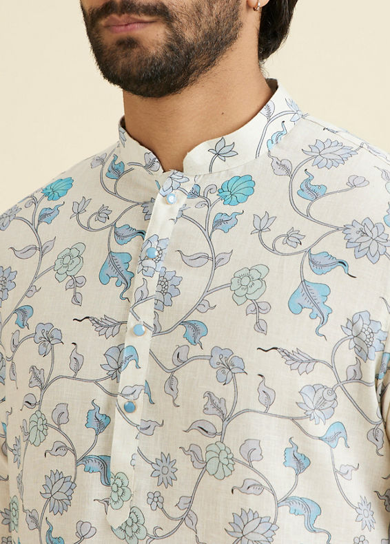 Manyavar Men Aqua Green Linen Kurta