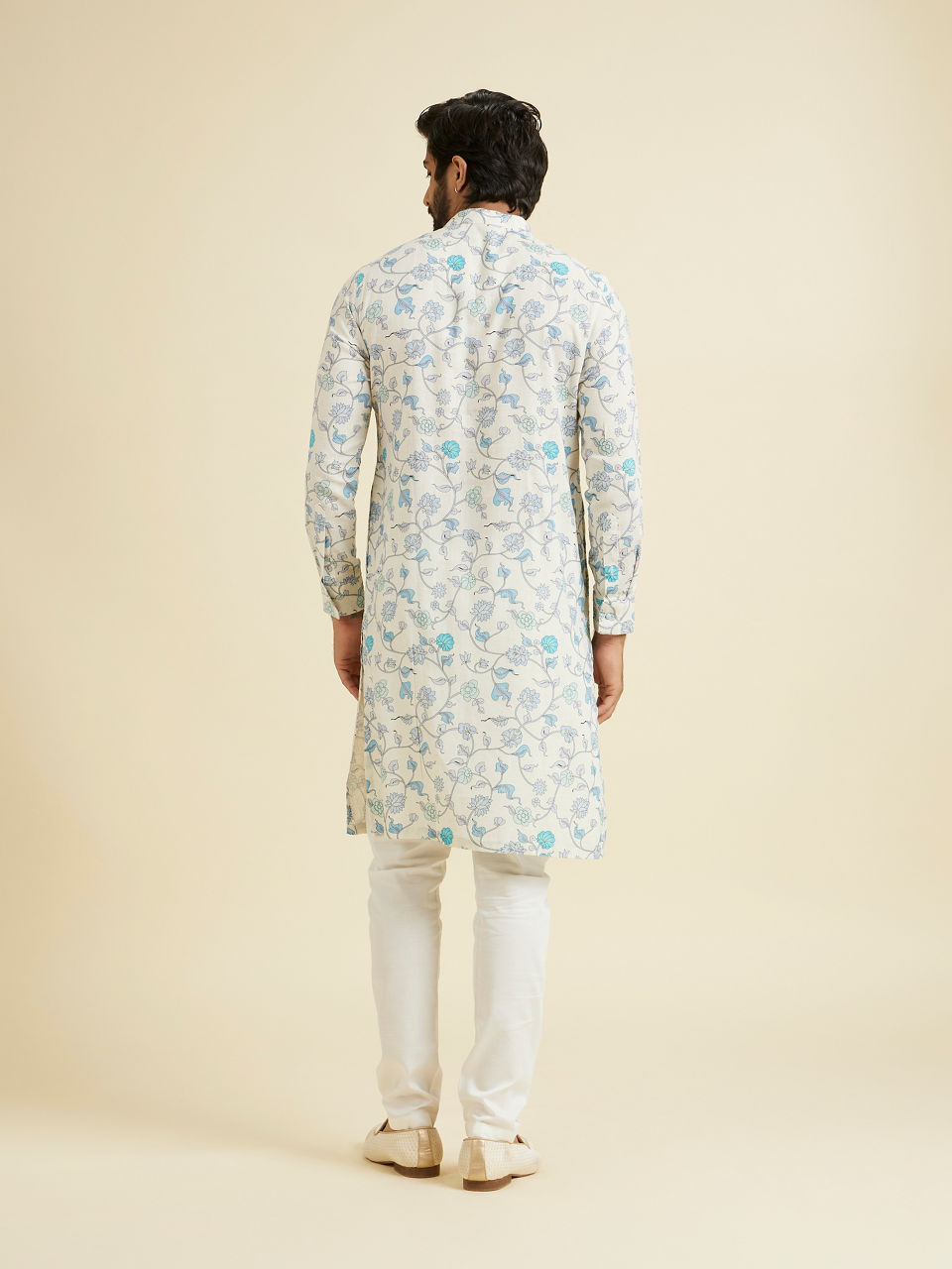 Manyavar Men Aqua Green Linen Kurta