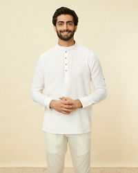 Manyavar Men Whisper White Classic Short Kurta