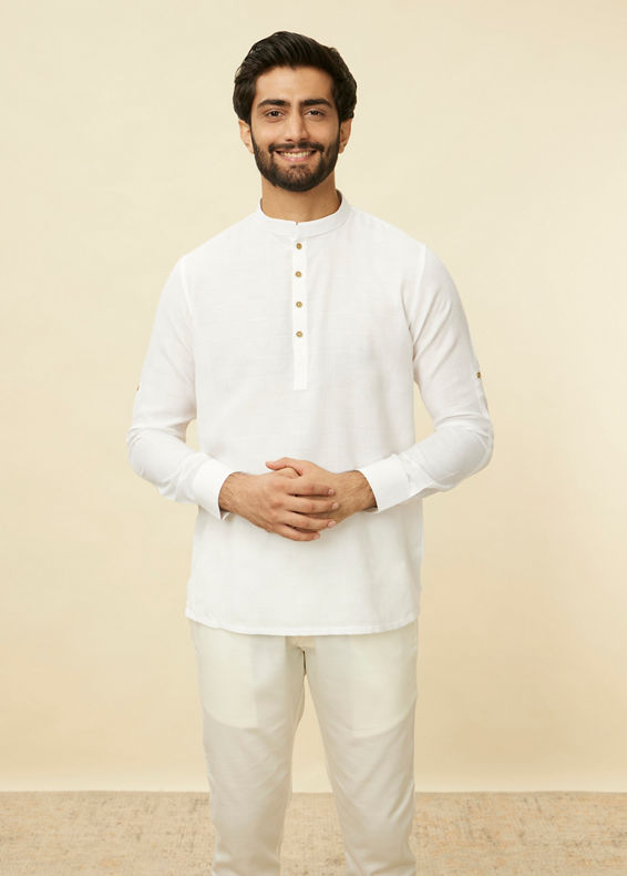 Manyavar Men Whisper White Classic Short Kurta